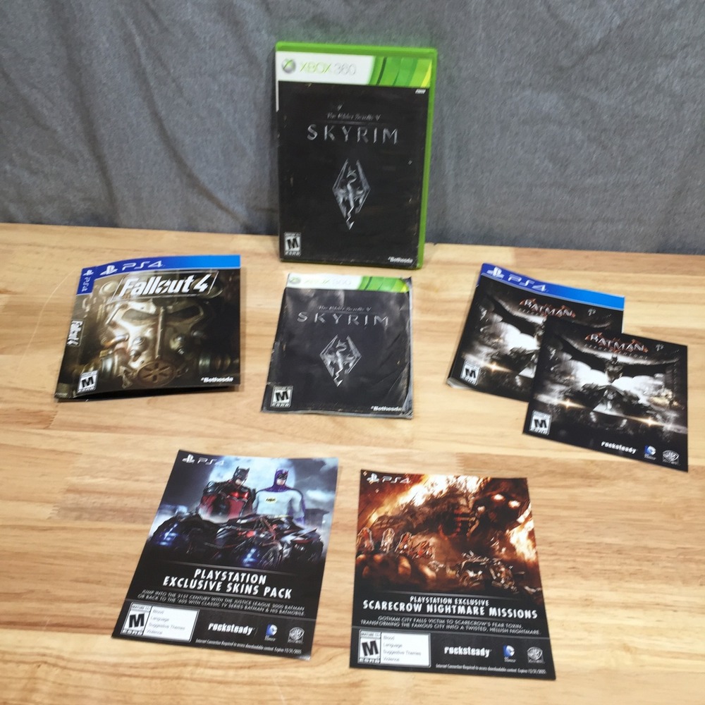 Skyrim Xbox 360 Case Manual Fallout 4 Batman Arkham Knight PS4 Inserts Lot